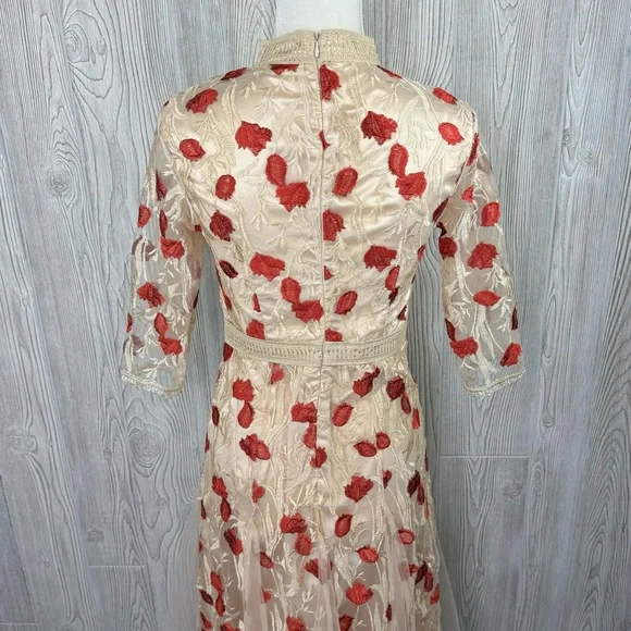 boutique floral embroidered midi dress M vintage look victorian fit & flare NWOT - Picture 8 of 12